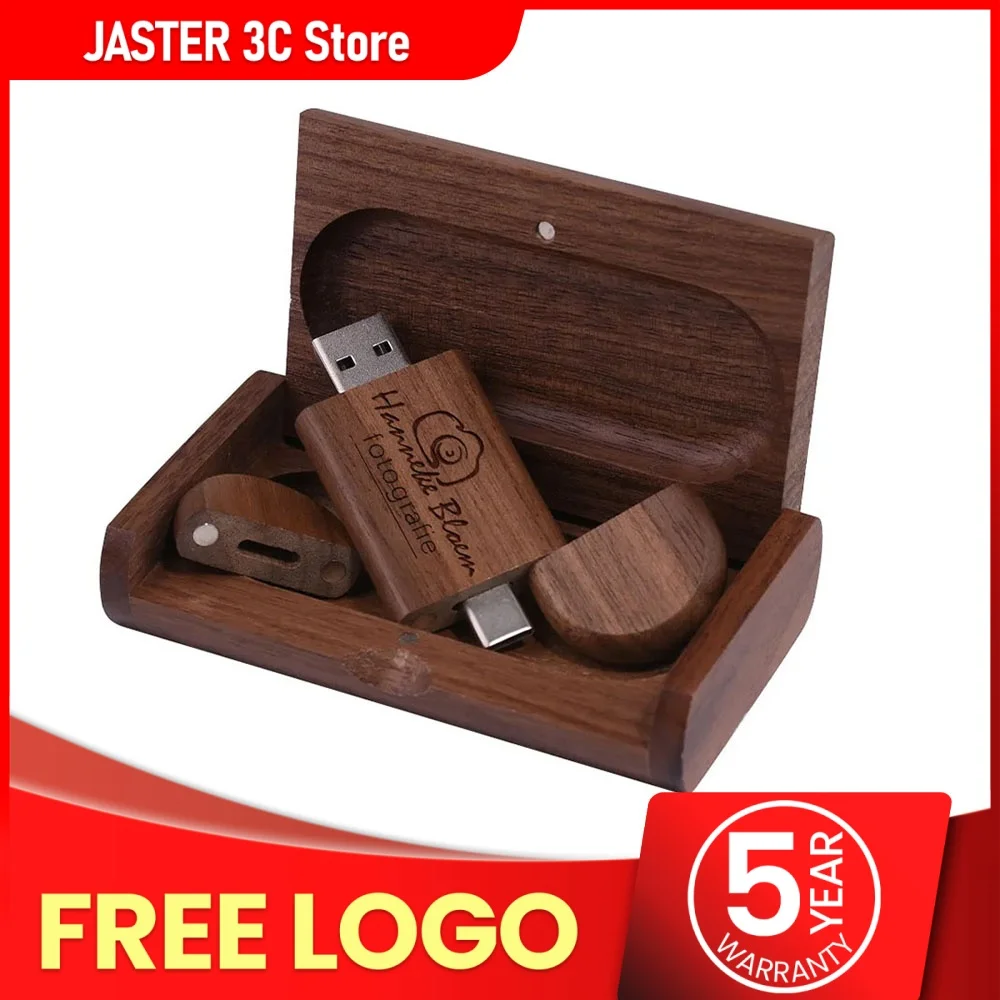 

JASTER USB Flash Drive TYPE-C 2 in 1 Memory Stick 2.0 Wooden/Bamboo Pendrive 4GB 8GB 16GB 32GB 64GB 128GB Free Logo Wedding Gift