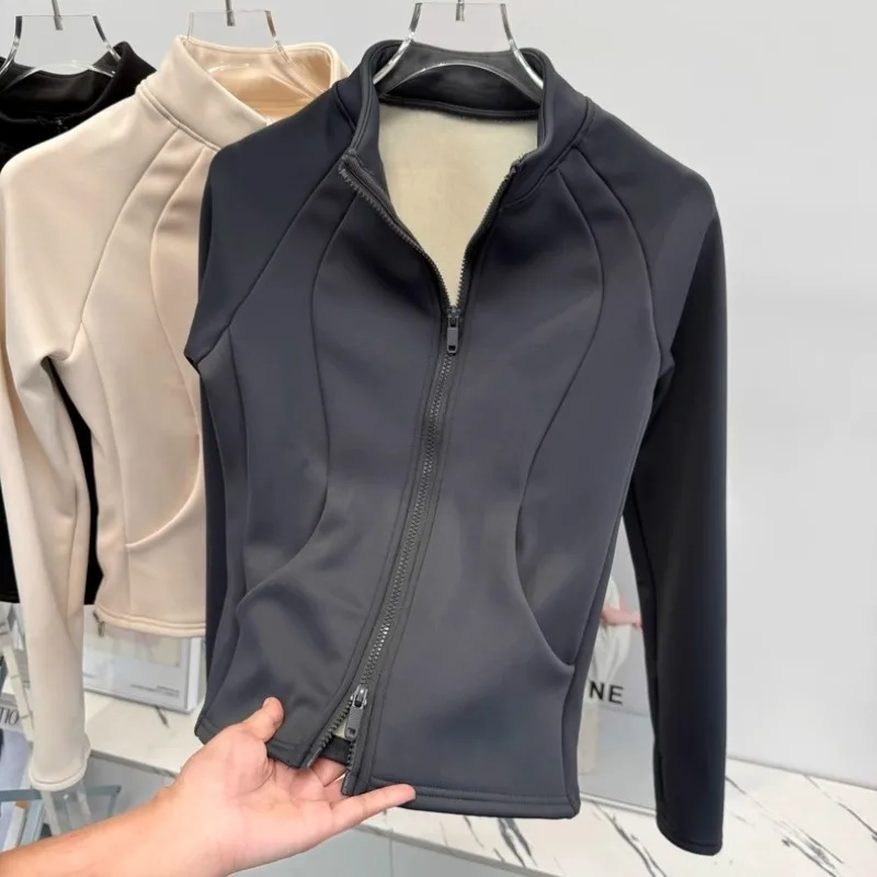 Women Sports Jacket Zip Fitness Yoga Shirt Workout Running Coats Warm Gym Long Sleeve Top Cardigan Slim Tight Jacket Activewear