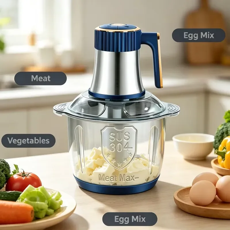 New Design 2026 Kitchen Household Vegetable Meat Chopper Food Processor Stainless Steel 5L Meat Grinder Electric Meat Grinder