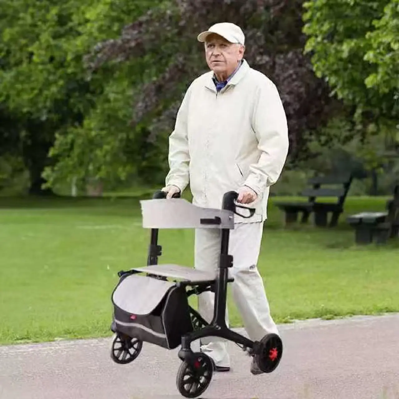 Lightweight Foldable Shopping Cart Manual Walking Rollator for Elderly & Handicapped Leg Training Chair for Travelling