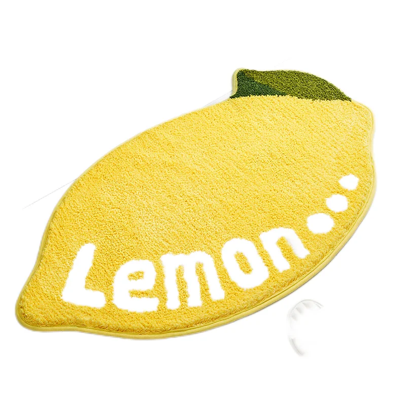 Lemon Cute Bath Rug for Bathroom Non Slip Fruit Shape Door Mat Absorbent Tufted Shower Carpet Funny Cartoon Microfiber Area Rug