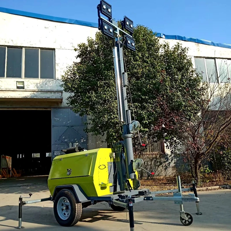 Continuous Operating Time 8-12h Portable Flood Light With Generator Trailer Mounted Light Tower 7m 9m High Mast Tower Light