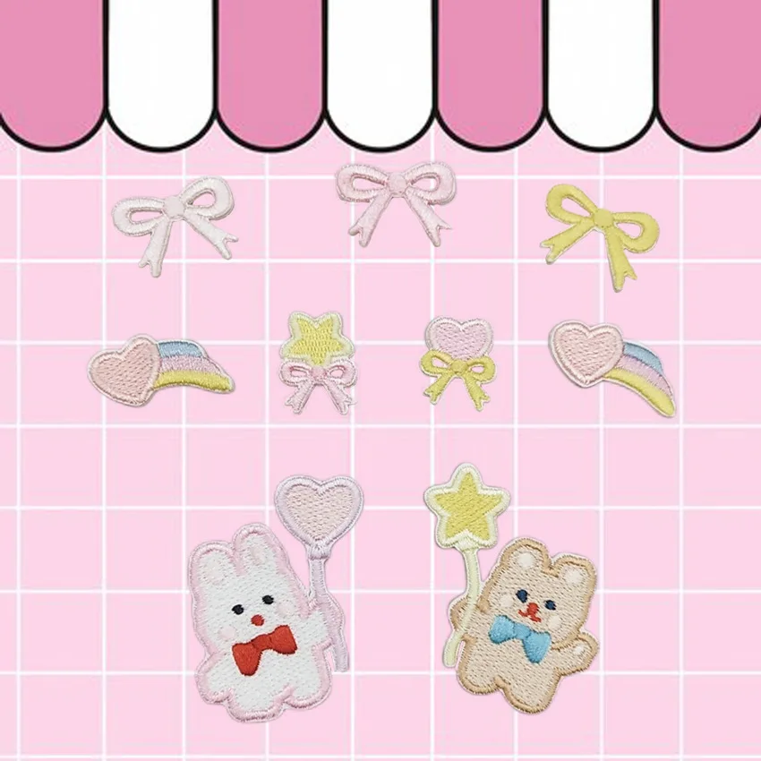 New Self-adhesive Cute Cartoon Teddy Bear Balloon Rabbit Bow Embroidery Patch DIY Bag Clothes Decoration Accessories