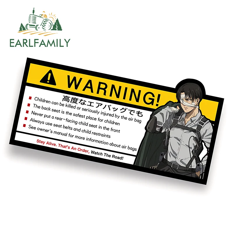 

EARLFAMILY 13cm x 7cm Levi Ackerman Car Sticker Anime Warning Watch The Road Decal Stay Alive That's An Order Airbag Stickers