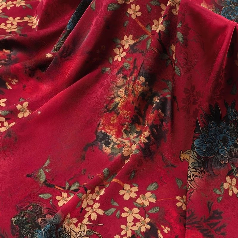Imitation Silk Cloud Gauze High-end Fabric Soft Chinese-style Cotton Silk Printed Fabric DIY Cheongsam Dress Hanfu Clothing