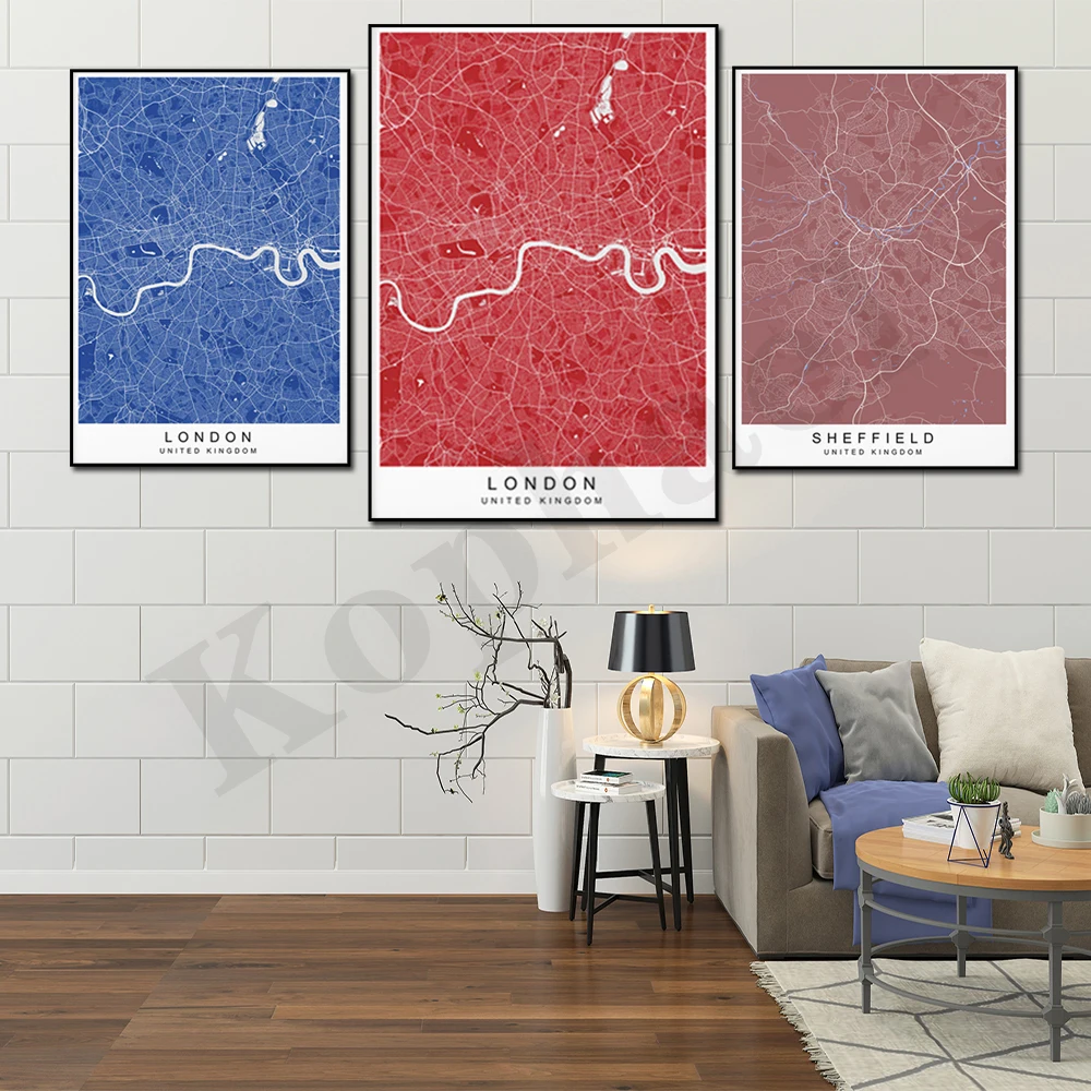 United Kingdom Sheffield South Yorkshire London Color City Map Minimalist Home Wall Decor Poster