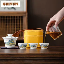 Mutton-fat Jade Tea Pot and Cup Set Top Grade Outdoors Journey Kung Fu Gift Box Portable White Porcelain Tool Travel Luxury High