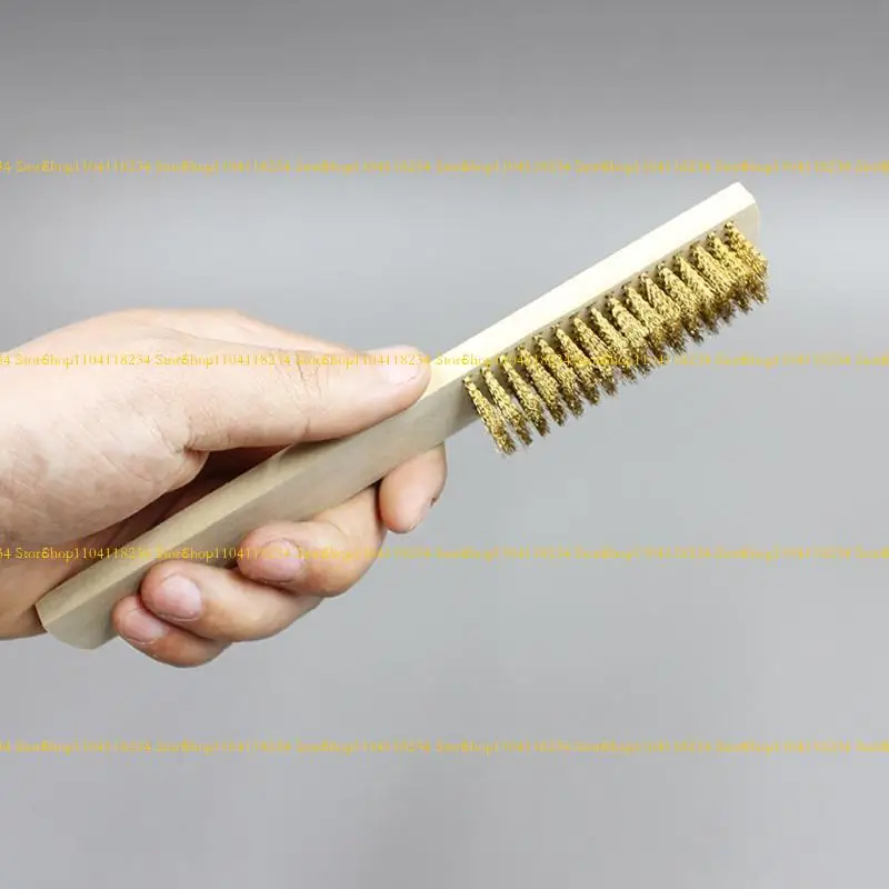

P9FB Copper Wire Brass Briste Handle Wire Scratch Brush 208mm For Metal Cleaning