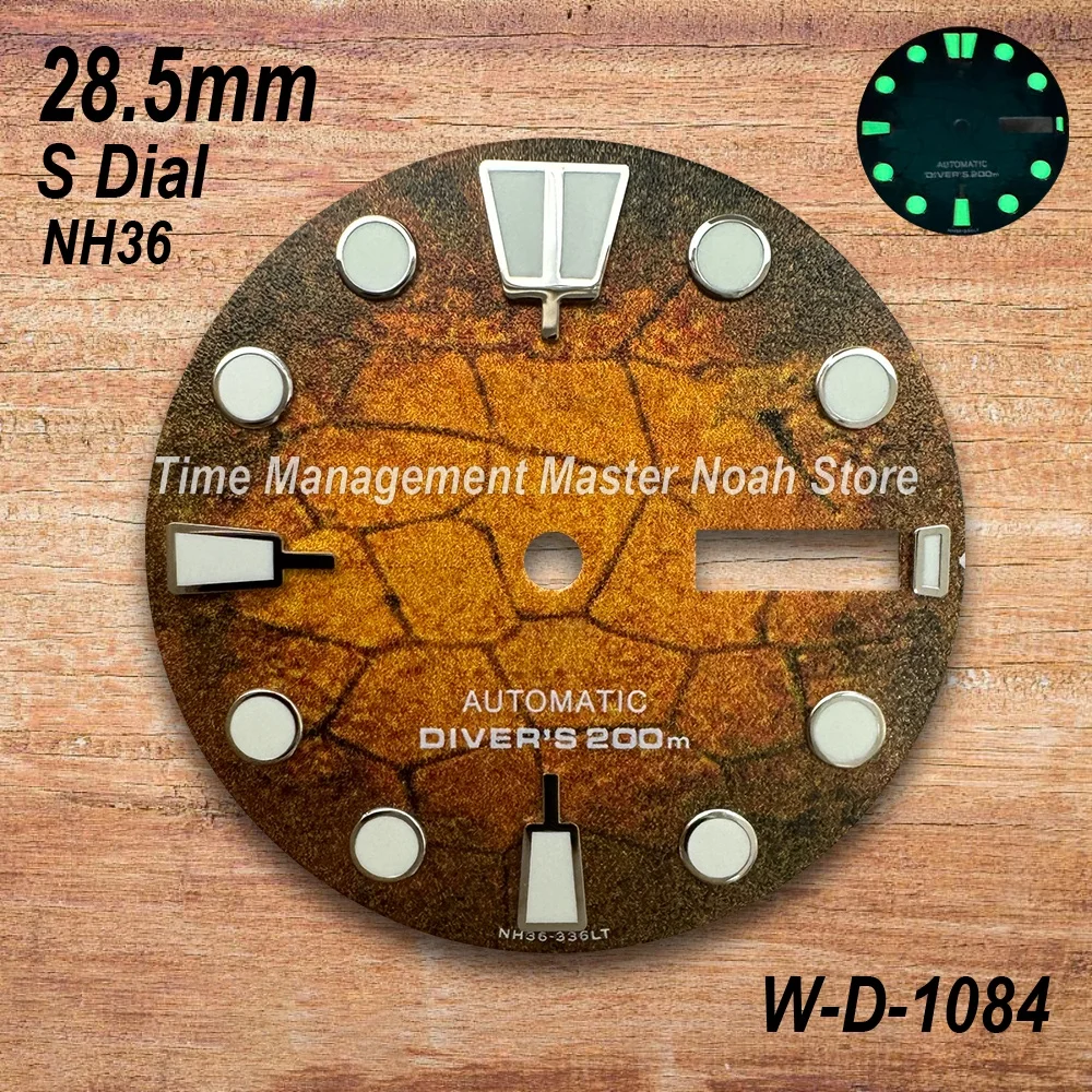 28,5 mm S-Logo-Tauchzifferblatt für NH35/NH36/4R/7S-Uhrwerke C3, grün leuchtende Baumblätter, mechanisches Uhrenmodifikationszubehör