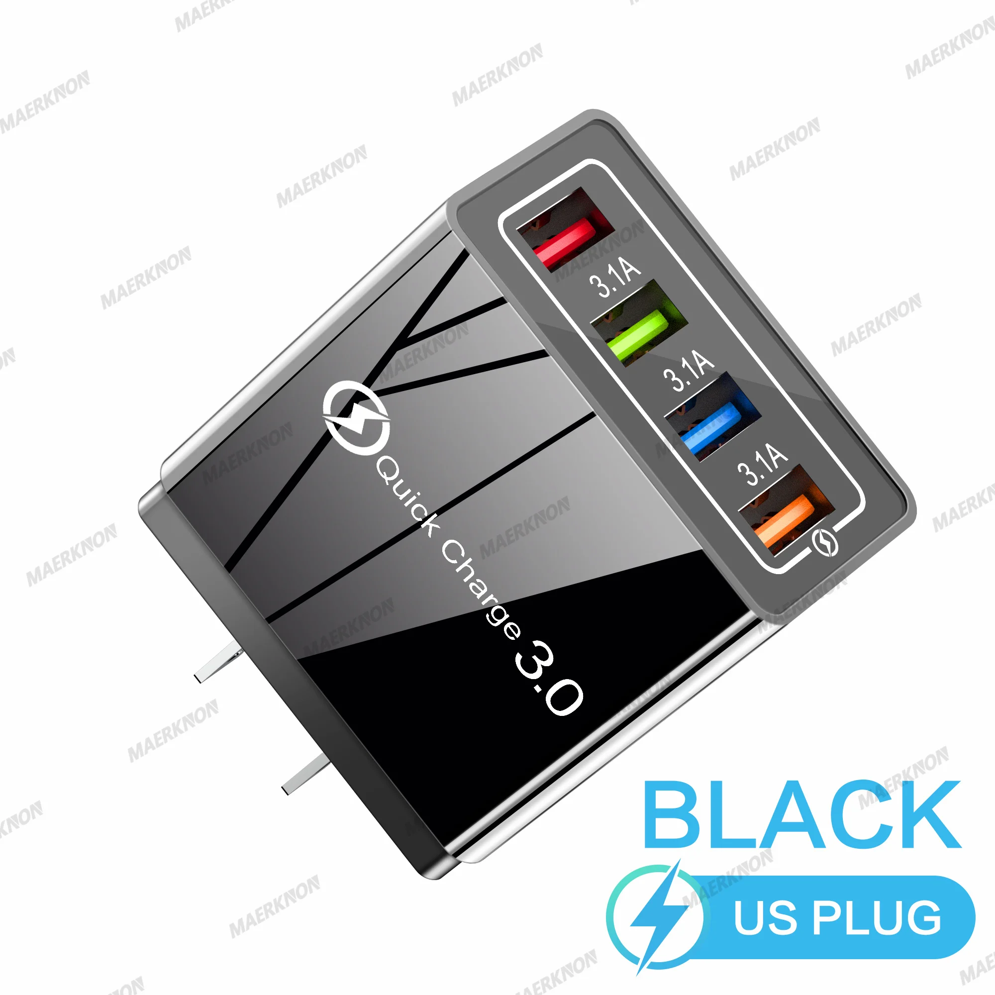 3A USB-oplader 4-poorten USB Quick Charge 3.0 EU US-stekker voor iPhone Samsung Xiaomi Poco Snel opladen Mobiele telefoonopladeradapter