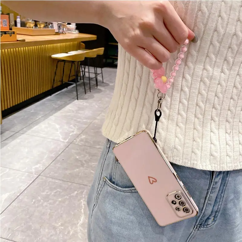 reno 7 8 9 Love Heart Flower Strap Case On For Oppo Reno 7 8 10 9 6 Pro Plus 8 8T 6Z 4 3 2 4se 7SE 7pro 5k 2z 4G 5G Cover reno8t