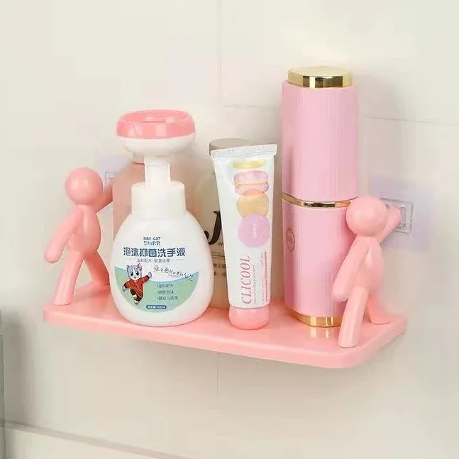 1PC 2PCS Self-adhesive Tape Buckle Holder Bathroom Shampoo Storage Racks Plastic Shelf Storage Organization Shelves Support