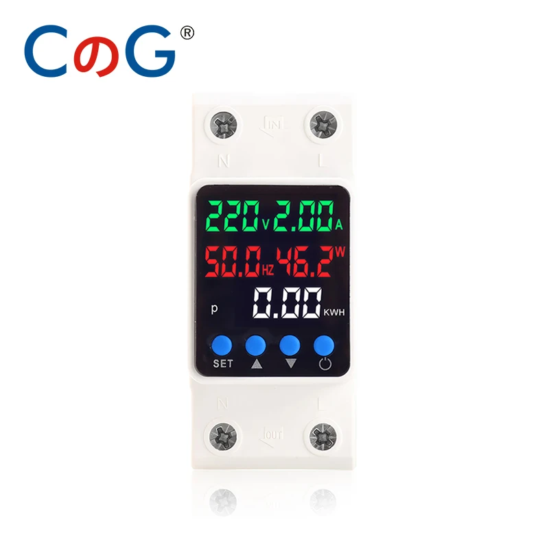 CG 5 in 1 Digital Display Din Rail Over Under Voltage Current Protector AC 220V 63A with Energy Metering and Power Monitoring