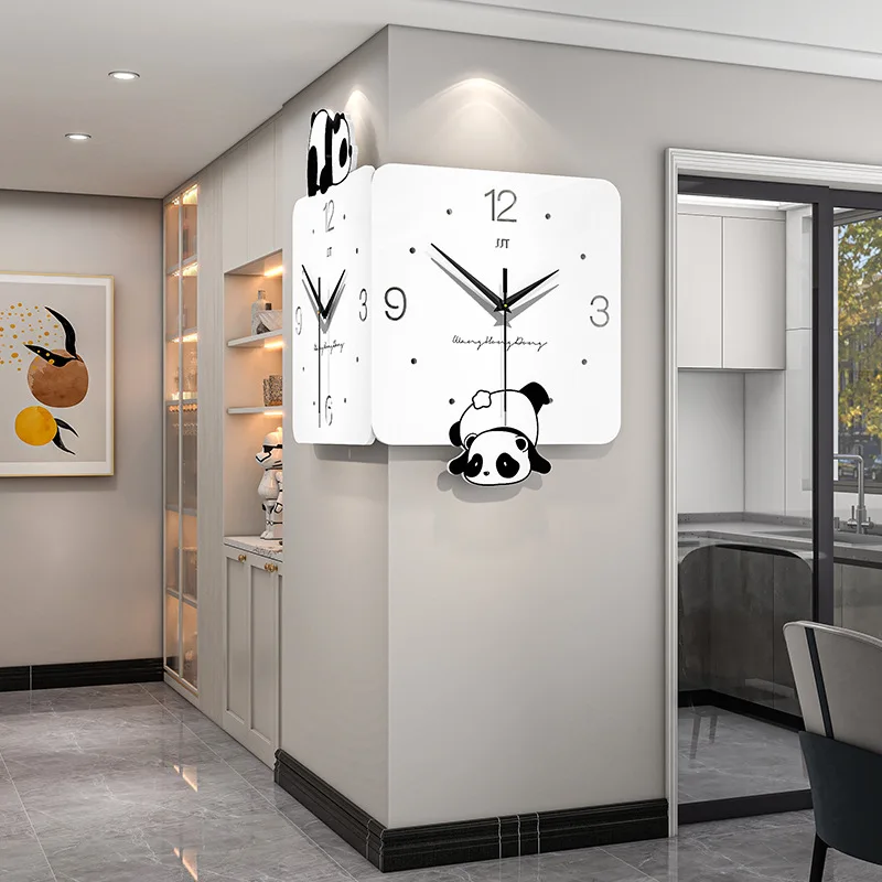 Living Room Simple Home Decoration with Lamp Clock Corner Advanced Sense Clocks Creative Panda Design Double-sided Wall Clock