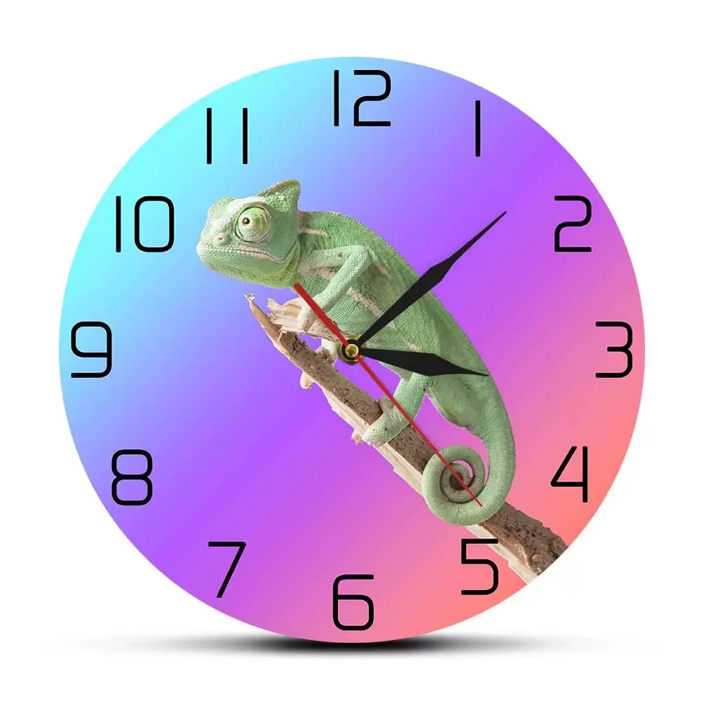 Creative Chameleon Wall Clock Colorful Lizard Silent Scan Quartz Watch Living Room Kids Bedroom Decor Reptile Lover Gift