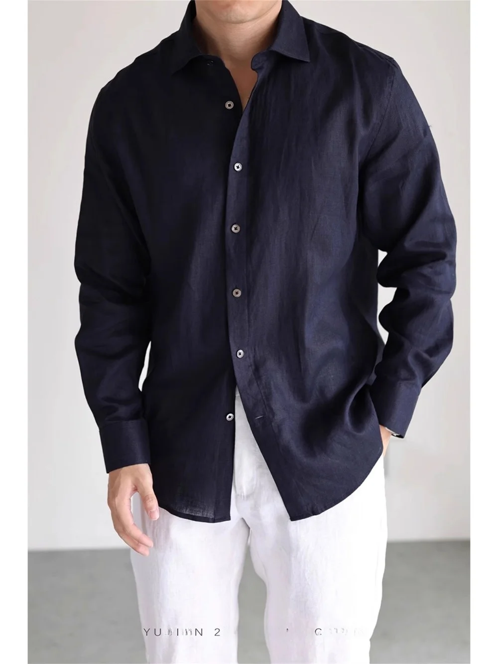 

Lightweight Linen Long Sleeve Shirt Men's Summer Fashionable Cotton Linen Shirt Sun Protection Outerwear Classic Square Collar