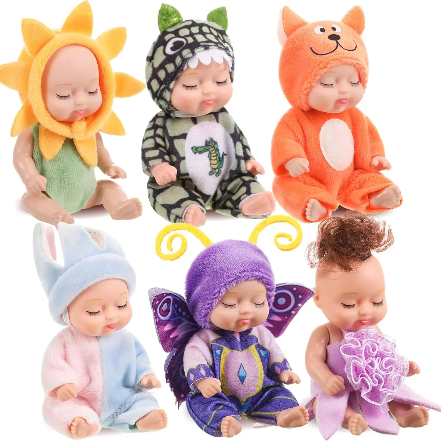 6 Pc Box Set Mini Baby Doll Easter Doll Tiny Reborn Cute Baby Doll Birthday Gift Set Girls Sleep BJD Doll Jungle Set