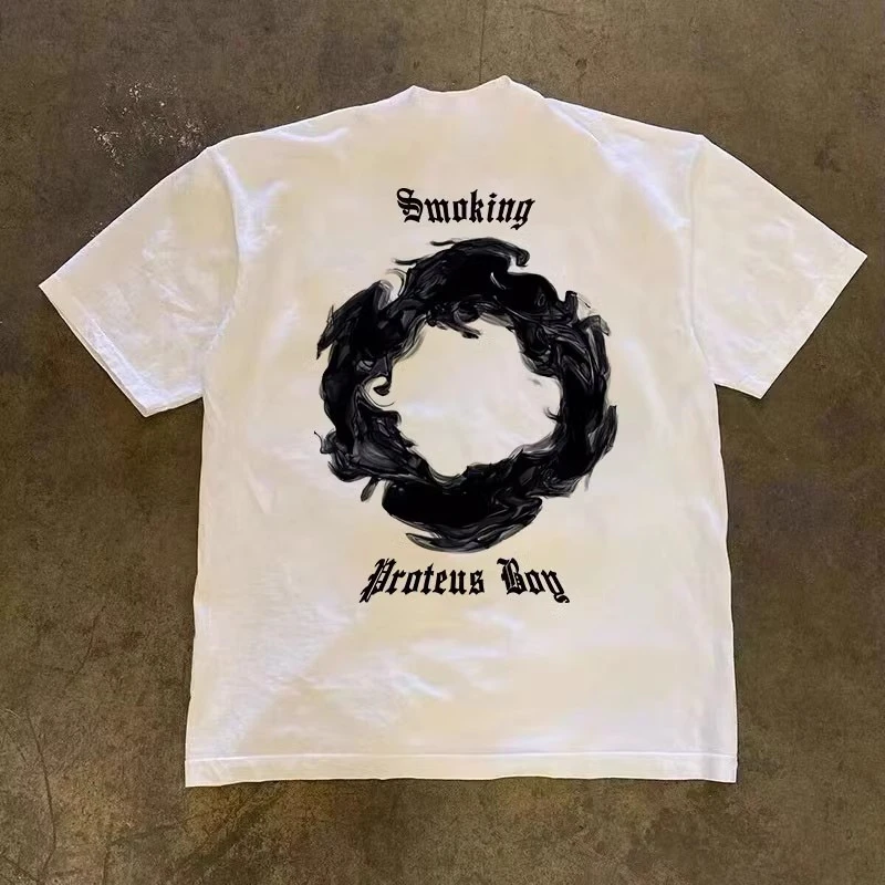 純綿ダブルスレッドルーズフィット半袖tシャツ-メンズ＆レディース-レトロアメリカンスタイル-ヘビーウェイト-カップルトップス