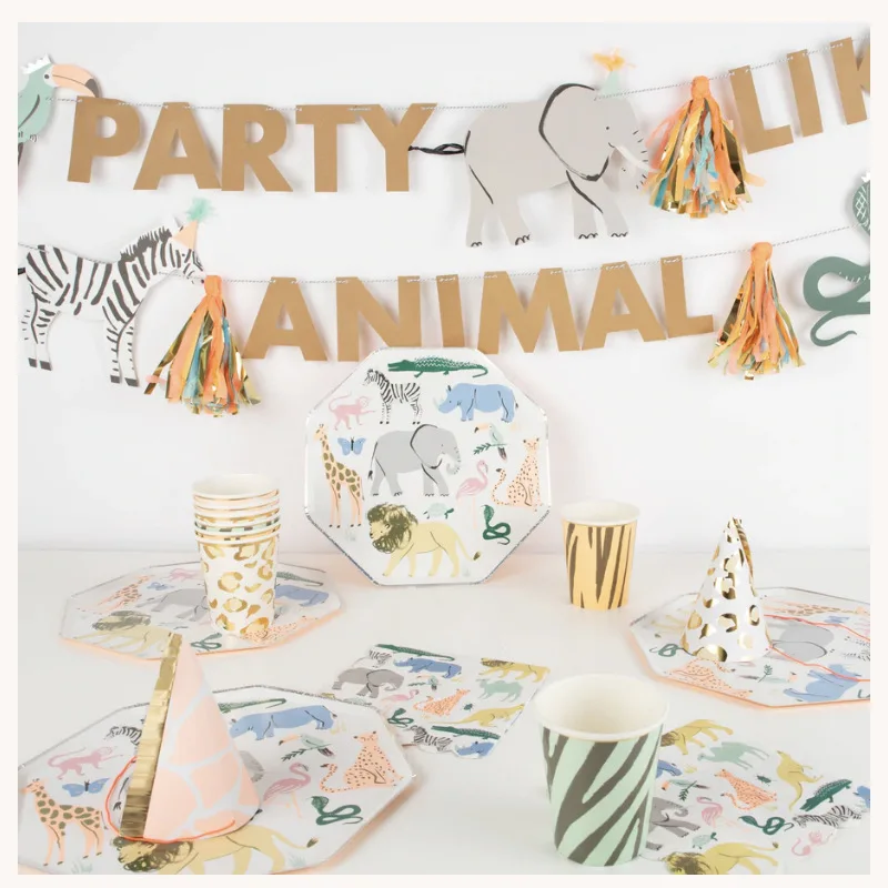 

Jungle Animal Elephant Disposable Paper Plate Birthday Party Gender Reveal Party Decoration