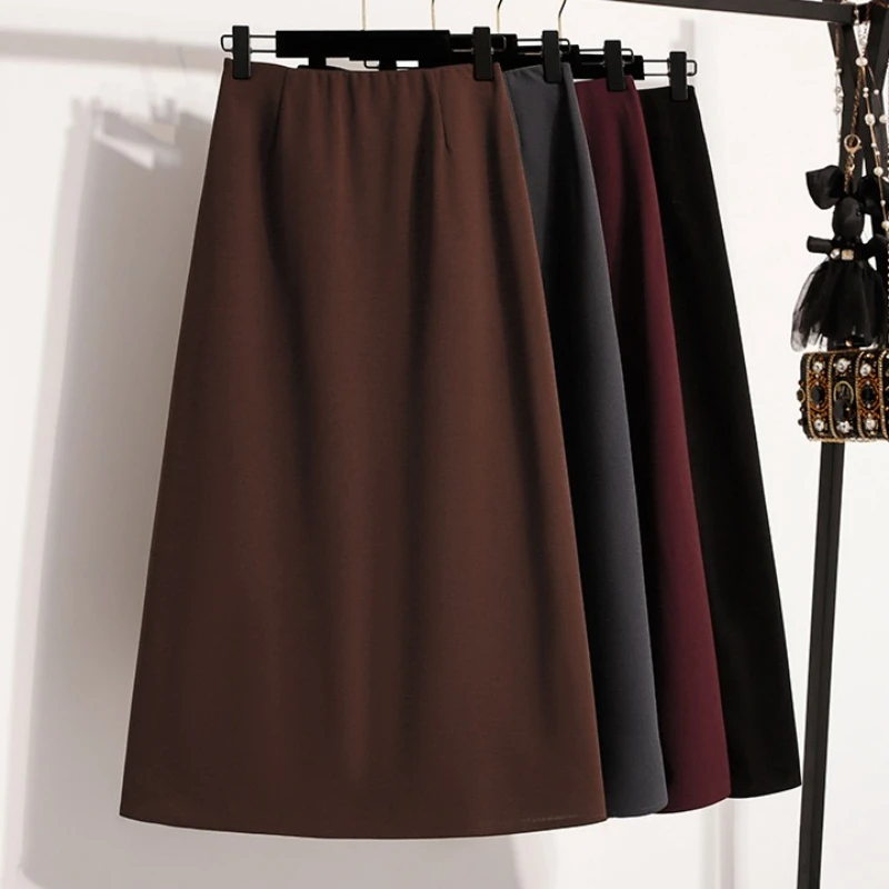 

Plus Size Women's Skirt 2026 Spring Summer High Waist A Line Long Skirts Korean Style Solid Color Elegant Maxi Skirts