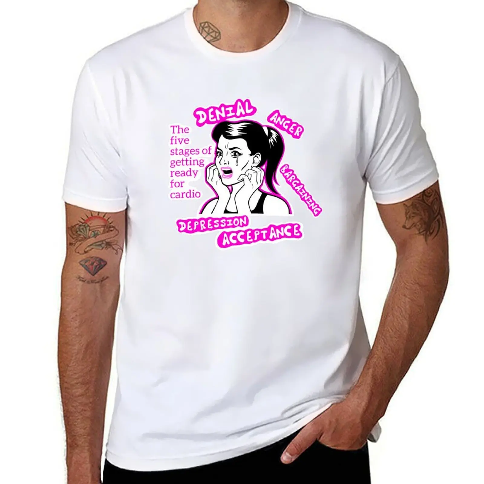 Five stages of cardio T-Shirt cotton t shirts man 100% funny t shirts dark humor T-Shirt