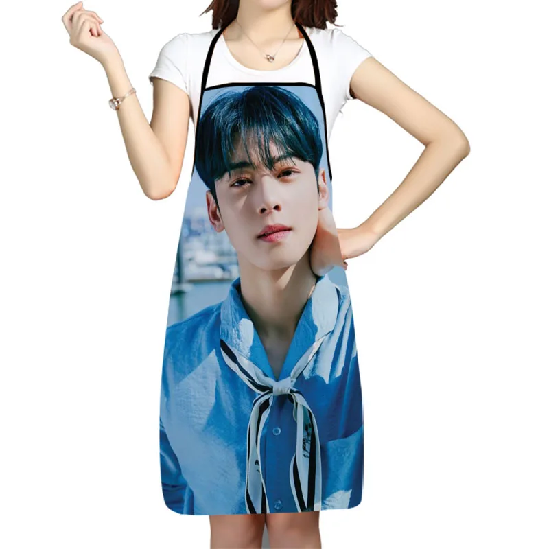 Cha EunWoo Actor Printed Kitchen Cooking Baking Aprons Home Cleaning 68*95cm Oxford Fabric For Women Man Home Delantal Cocina