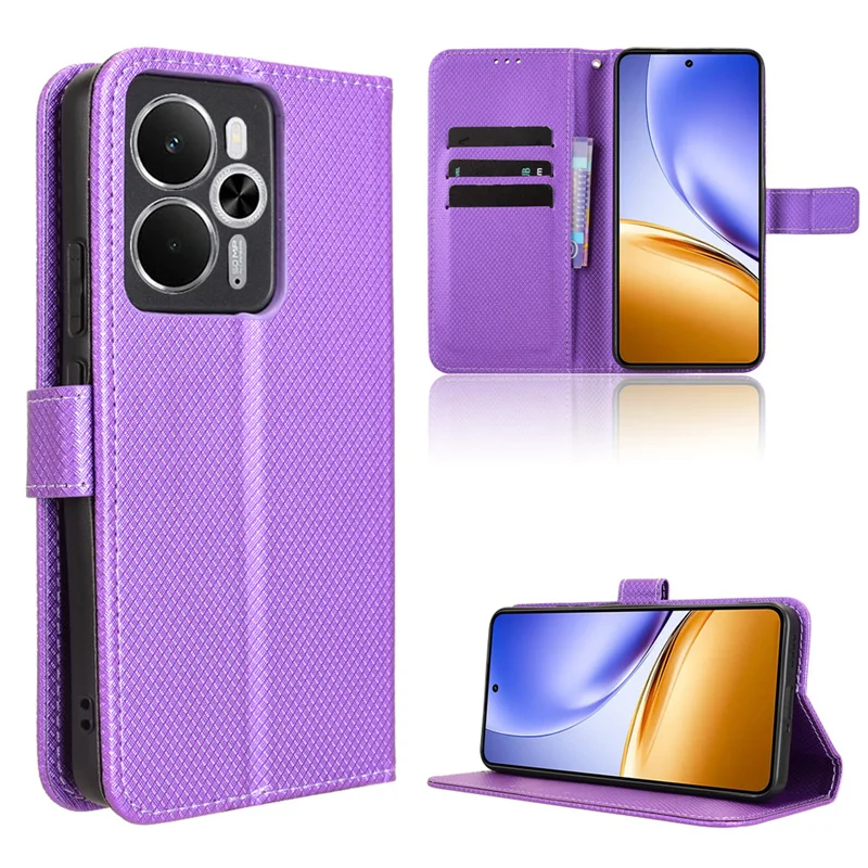 ل ممن لهم Realme 14T 5G العالمي الفاخرة الوجه الماس نمط الحبل الأعمال المحفظة حالة جلدية ل ممن لهم Realme 14 5 جرام جراب هاتف
