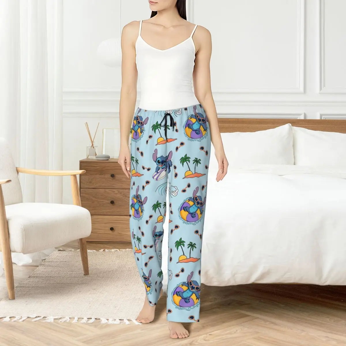 

Пижамные штаны с вышивкой на заказ, одежда для сна, женские эластичные пояса, анимационные штаны для сна с карманами