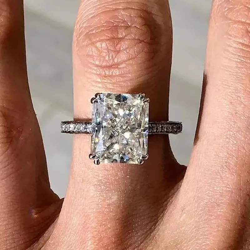 Huitan Geometrische Kristallen Zirconia Ringen voor Vrouwen Bruiloft Verlovingsband Accessoires Klassieke Eternity Sieraden Drop Ship