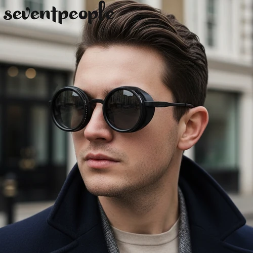 Imagen 2 del producto Gafas de sol redondas con atenuación ajustable polarizadas Vintage para hombre, gafas de sol Steampunk de marca de lujo 2025, gafas de sol para pescar al aire libre UV400