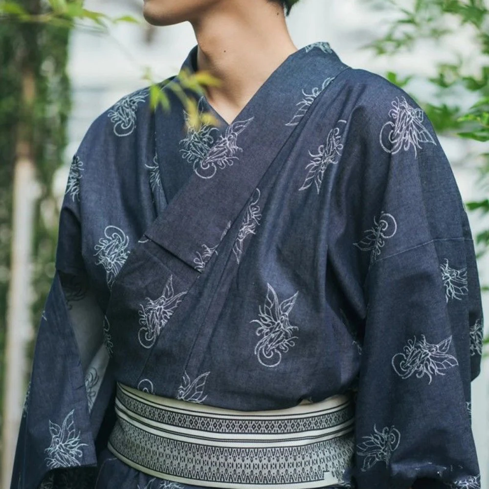 Albornoz tradicional japonés para hombre, traje samurái, Festival de verano, Cosplay, patrón de nube de dragón, no es fácil de arrugar, traje Kimono