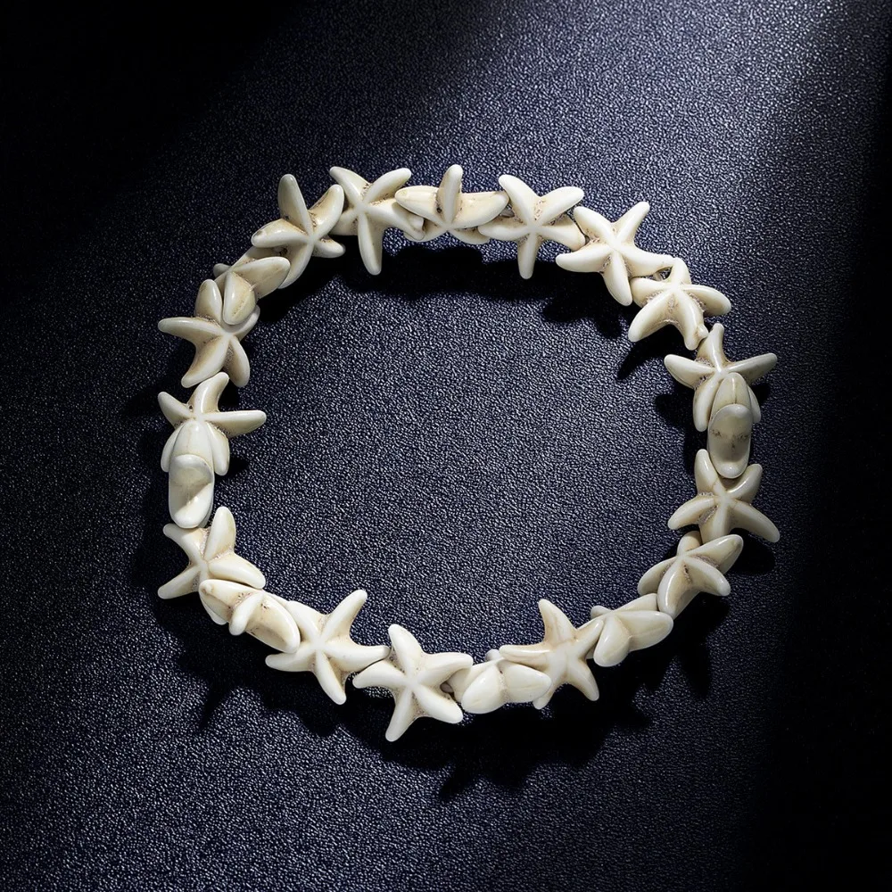 High Quality Simple White Tightly Connected Starfish Woven Elastic Anklets for Women Tropical Beach Night Cocktail Jewelry Gifts