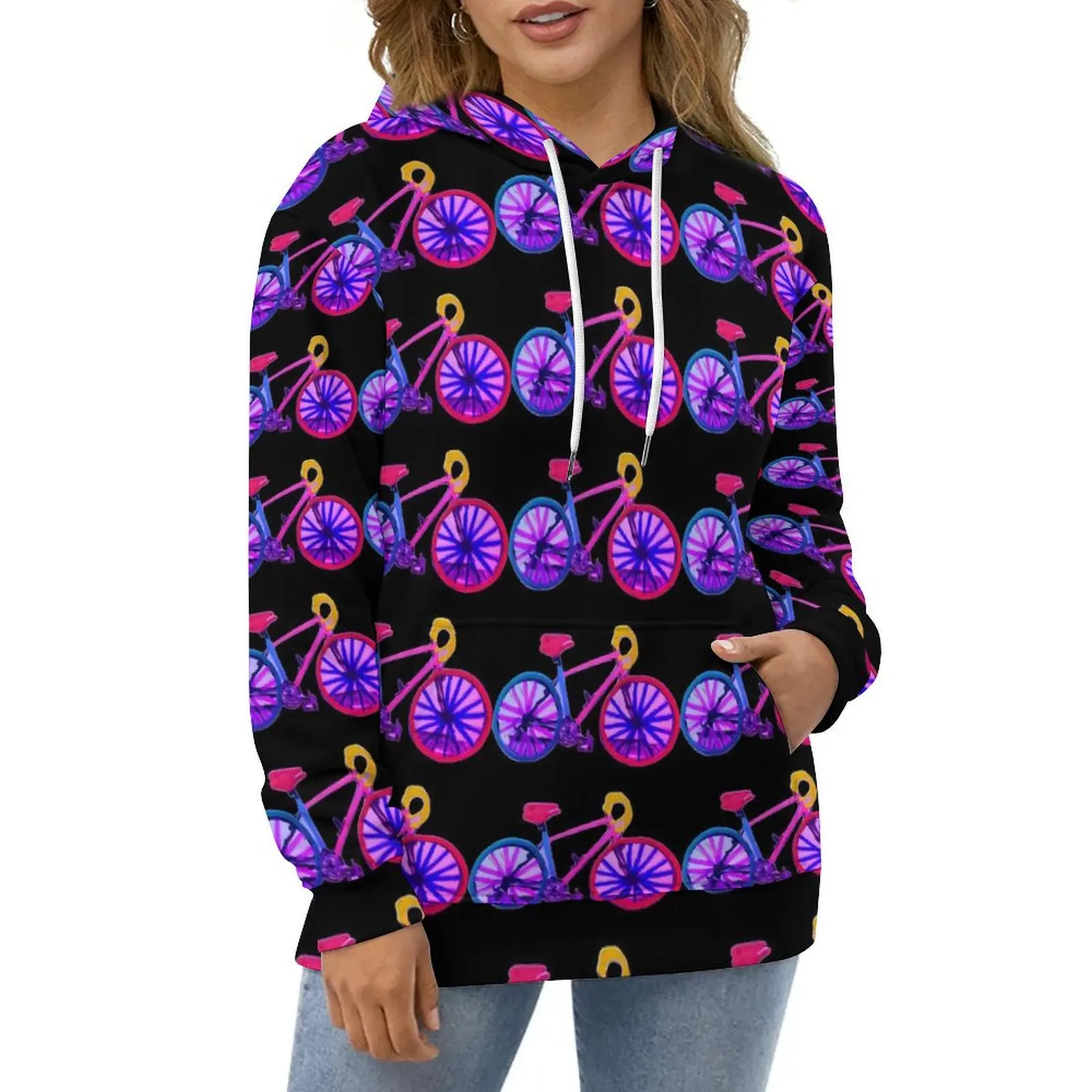 Sweat à capuche surdimensionné à manches longues pour vélos, sweats à capuche décontractés, vêtements de cyclisme, design cool, streetwear d'hiver, violet, noir, rouge