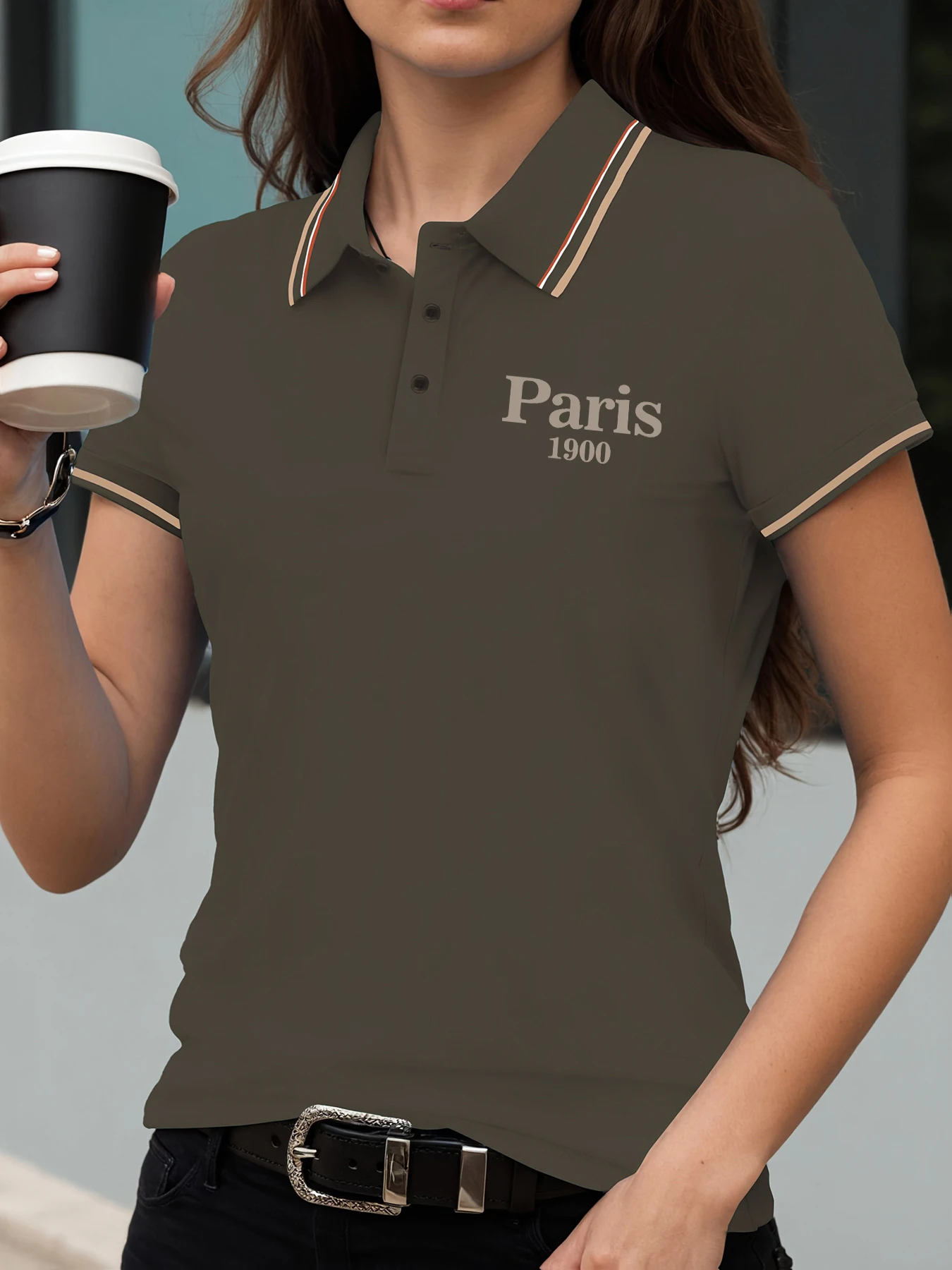 Art Pairs 1900 Letter Pattern Women Polo Shirt Summer Lapel Short Sleeve Culture Contrast Clothing Hip Hop Casual Streetwear