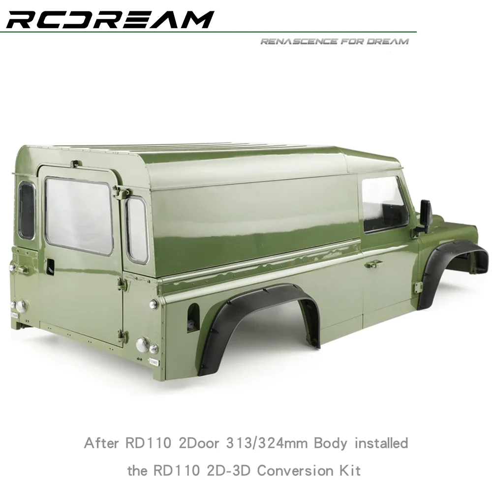 RCDream RD110 2-door Pickup Truck Upgrade 3-door Body Shell Kit for 1/10 RC Crawler Car Defender 313/324mm Pickup Upgrade Parts