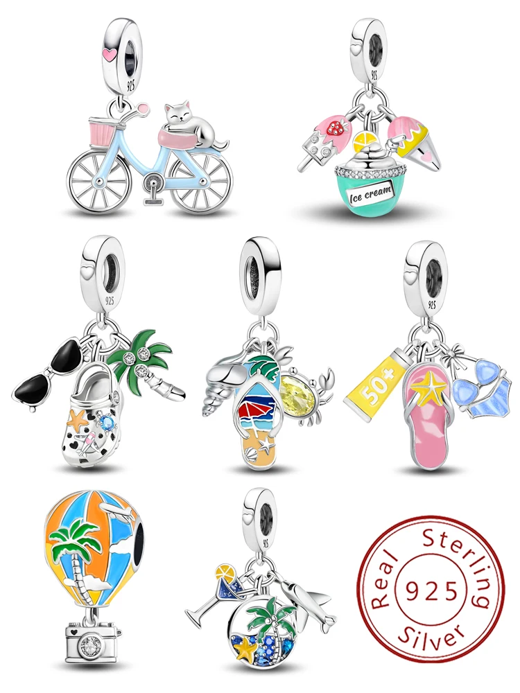 

925 Sterling Silver Casual Seaside Vacation Series Pendant Bead Diy Bracelet Bangle Making Gift Of High Quality Fine Jewelry