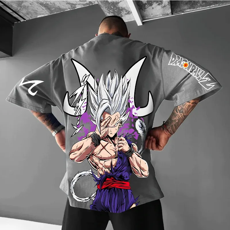 Camiseta Retro de Dragon Ball para Gimnasio, Verano 2026, 100% Algodón | Camiseta deportiva extragrande para hombre con estampado de Beast Gohan | Ropa Urbana Vintage