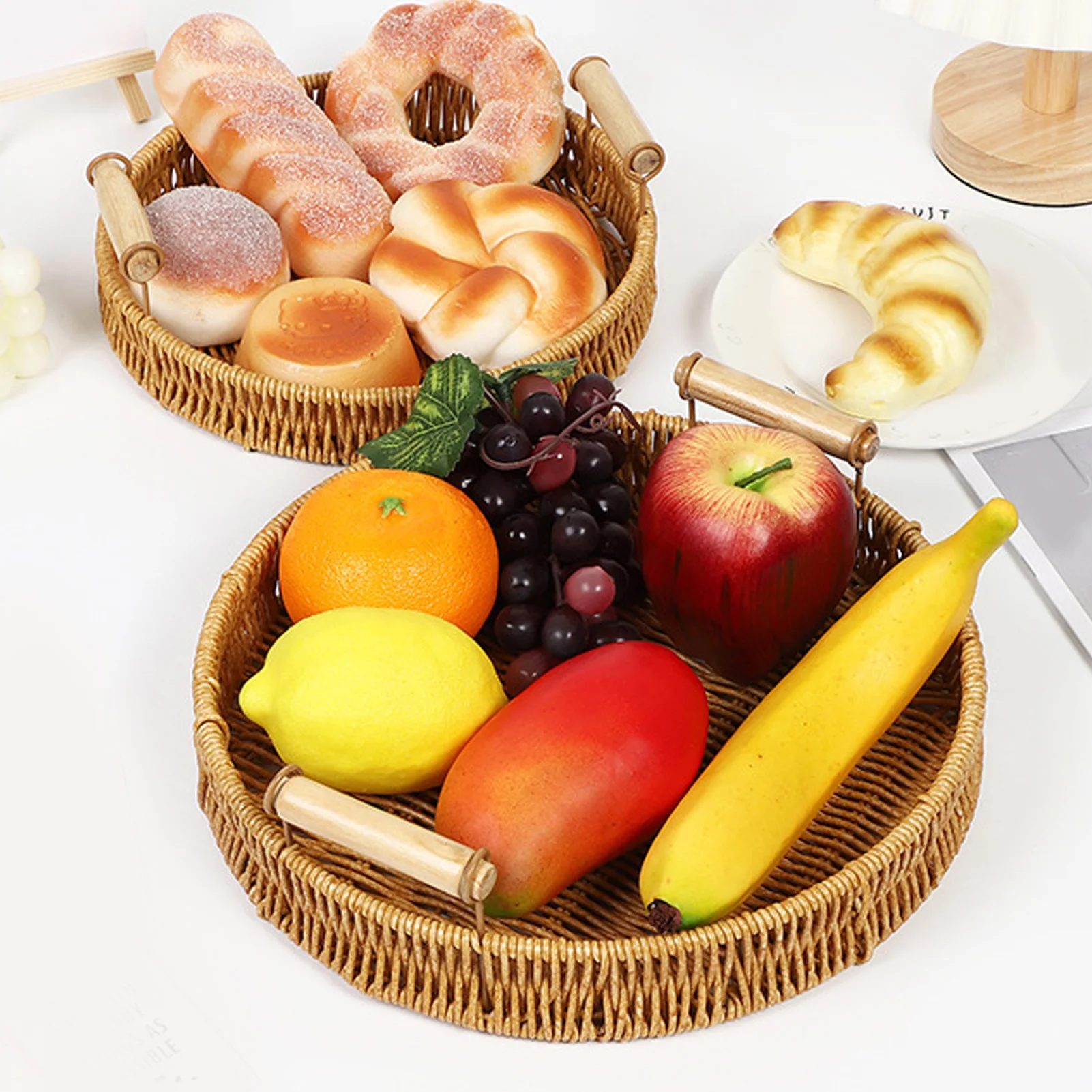 صينية تقديم منسوجة يابانية مزخرفة متعددة الأغراض وسهلة التنظيف مع مقابض مزدوجة للمطعم #4