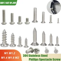M1 M1.2 M1.4 M1.6 M2 Stainless Steel Phillips Small Screws Glasses Watch Fixing Bolt Metric Threaded Flat Pan Spectacle Screw
