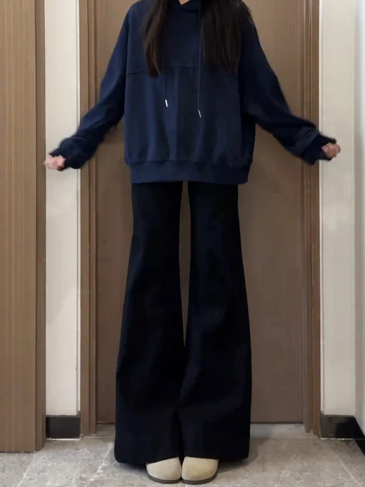 

Расклешенные джинсы с высокой талией, женские брюки-клеш на подкладке, осень-зима, большие размеры, утягивающие бедра, эластичные брюки-клеш