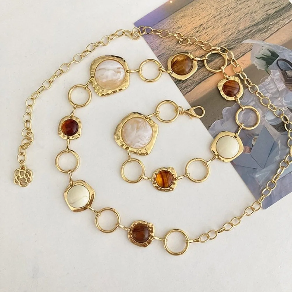 Fashion Vintage Simulated Gemstone Waist Chains Personality Versatile Belt Chain Boho Adjustable Hip Chain for Women