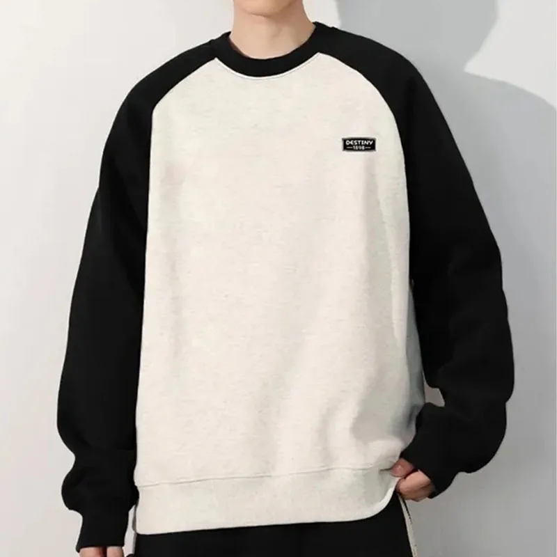 

Толстовка с рукавами реглан в американском стиле ретро для мальчиков осень-зима плюс бархатные вставки, модный брендовый свободный низ с круглым вырезом