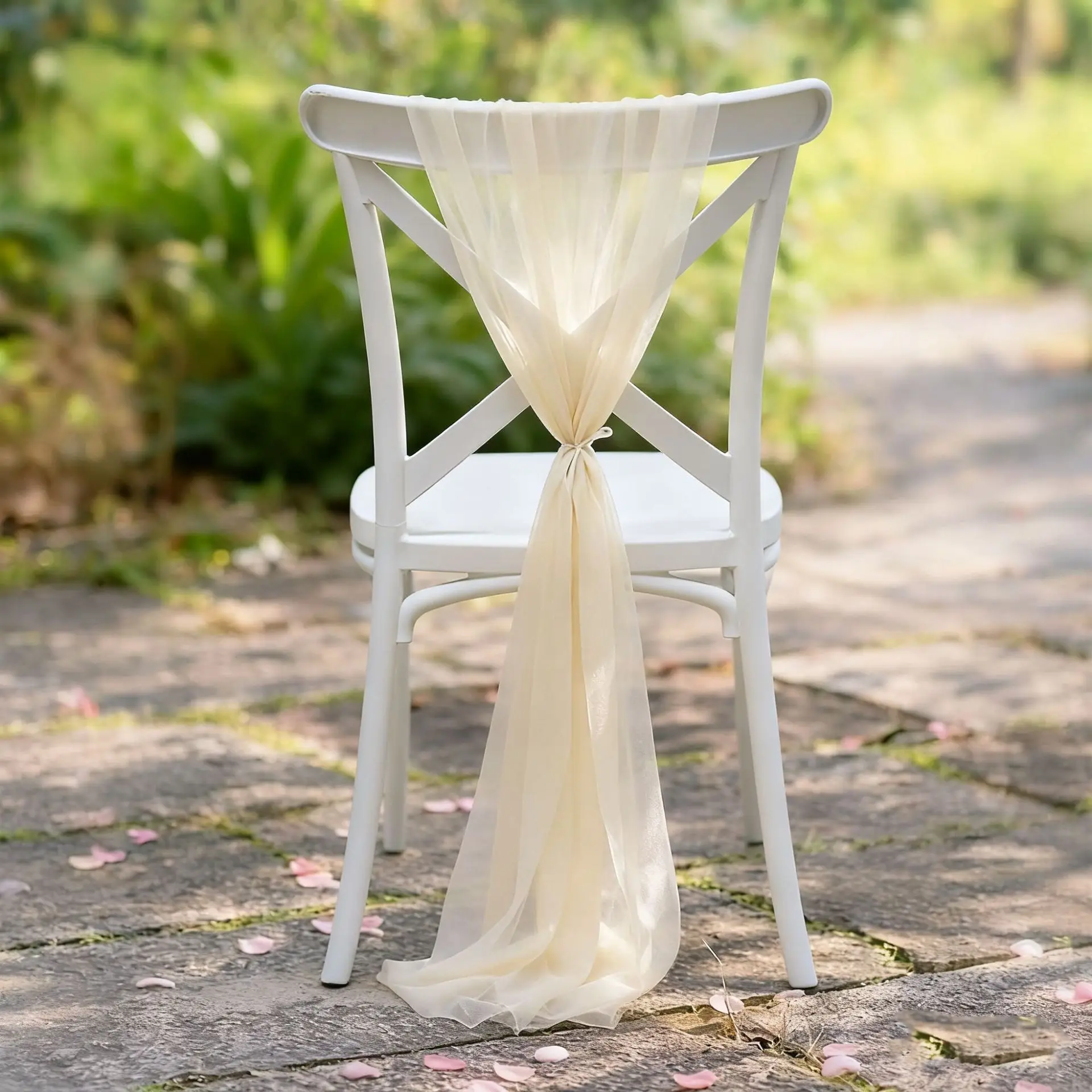 10pcs Wedding Chair Sashes Sheer Chiffon Gauze Fabric Vintage Chair Covers Decoration for Christmas Party Bridal Baby Shower