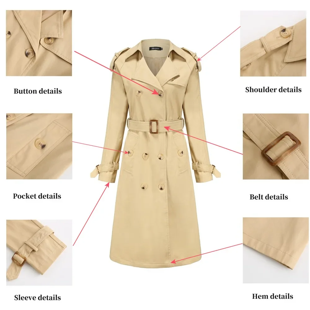 

New Hot Sale Of The Season Women's Long Waist-Cinching Cotton Blend Coat European Size Long Sleeve Turn-down Collar Elegant