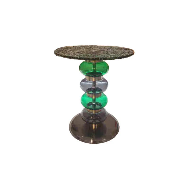 Modern Luxury Art Acrylic Coffee Table, Water Ripple Round End Table, Mobile Side Table for Small Spaces & Hotel