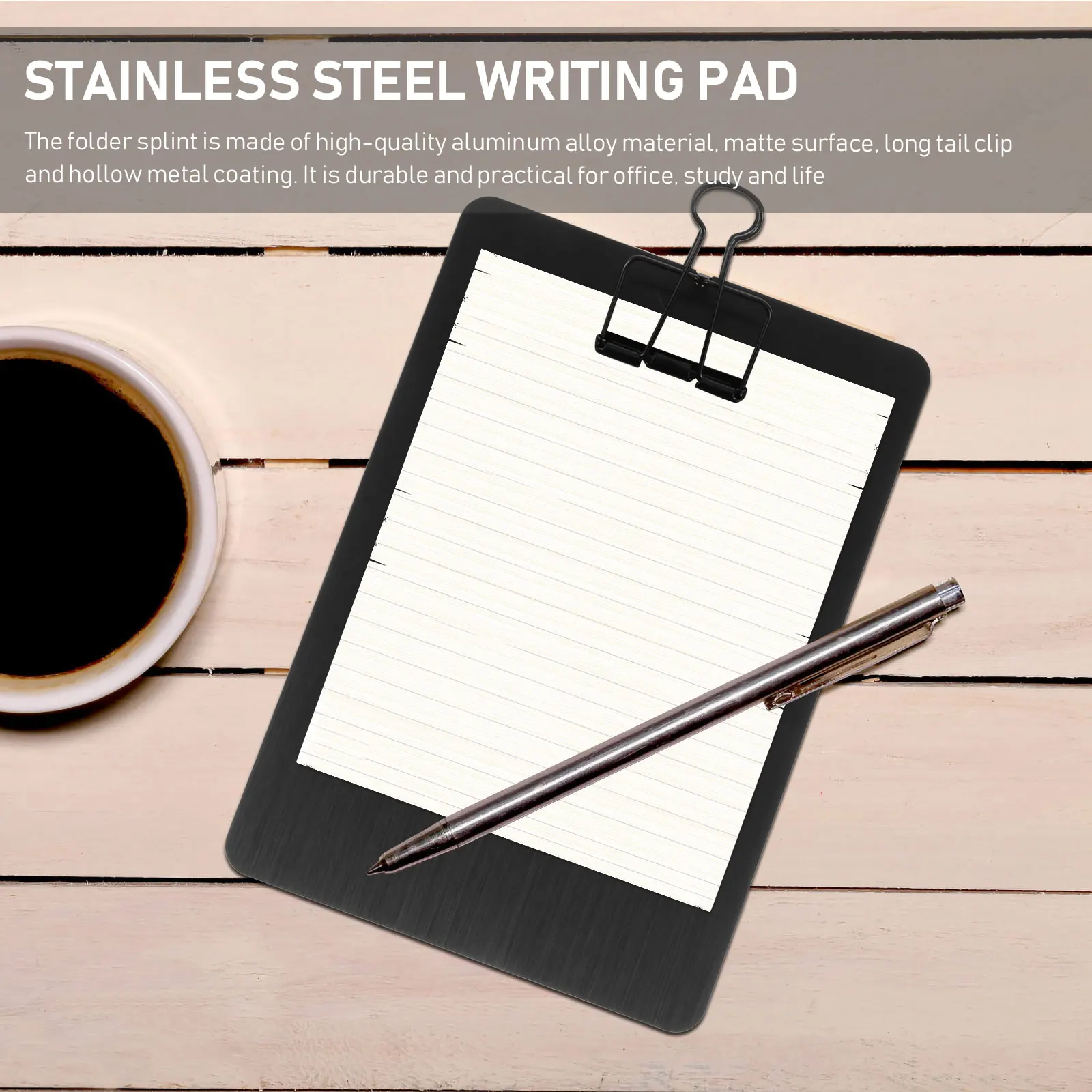 

Stainless Steel A5 Clipboard Lightweight Memo Pad Holder for Paper Notebook School Office Black Random Clip Writing