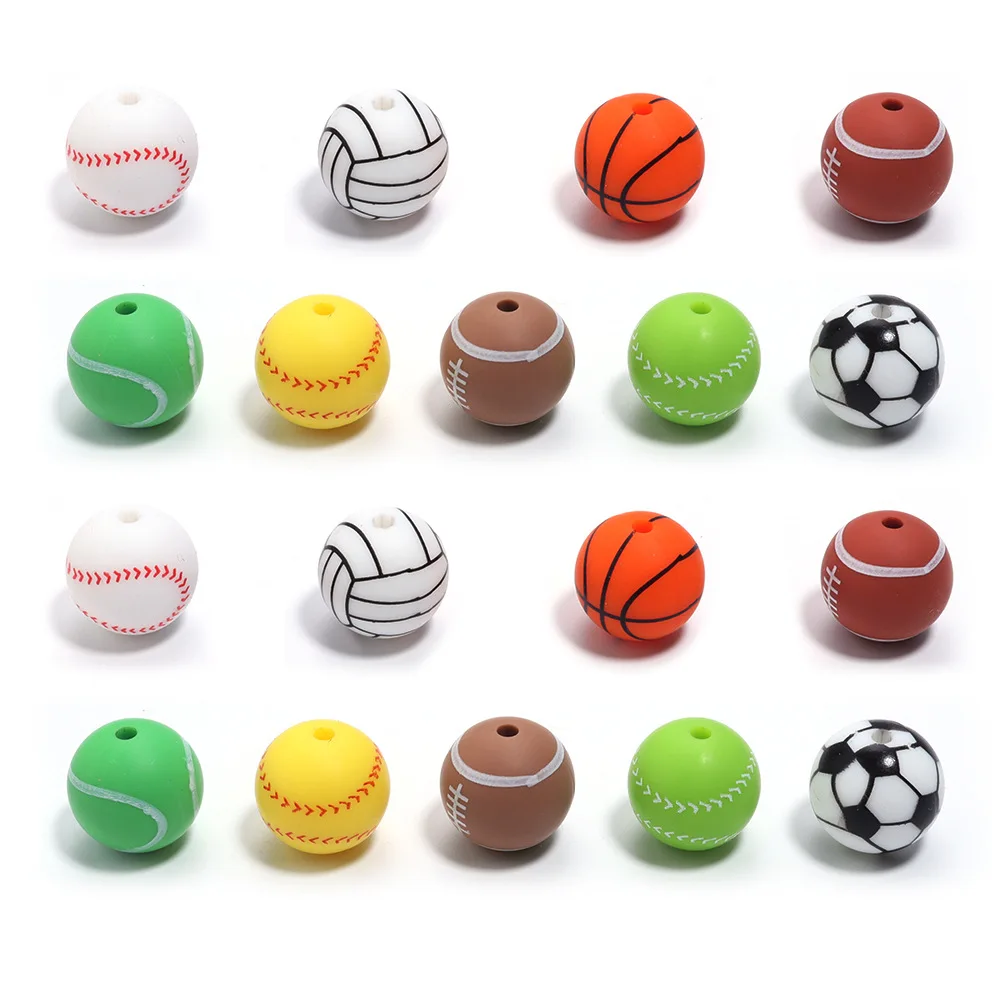 5pcs/lot Sports Ball Beads Colorful Ball Loose Beads Volleyball Baseball Rugby Football  Spacer Beads For Jewelry Making DIY