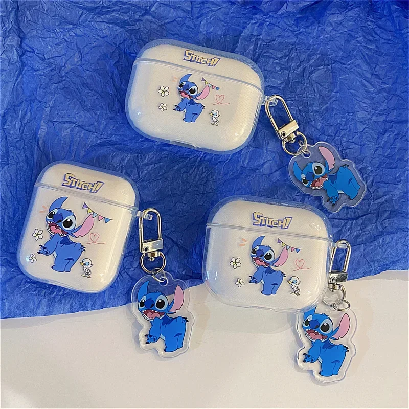 Disney Stitch Earphone Case For AirPods 3 Case for AirPods1 2 Pro Transparent Soft Silicone Protective Cover with Keychain