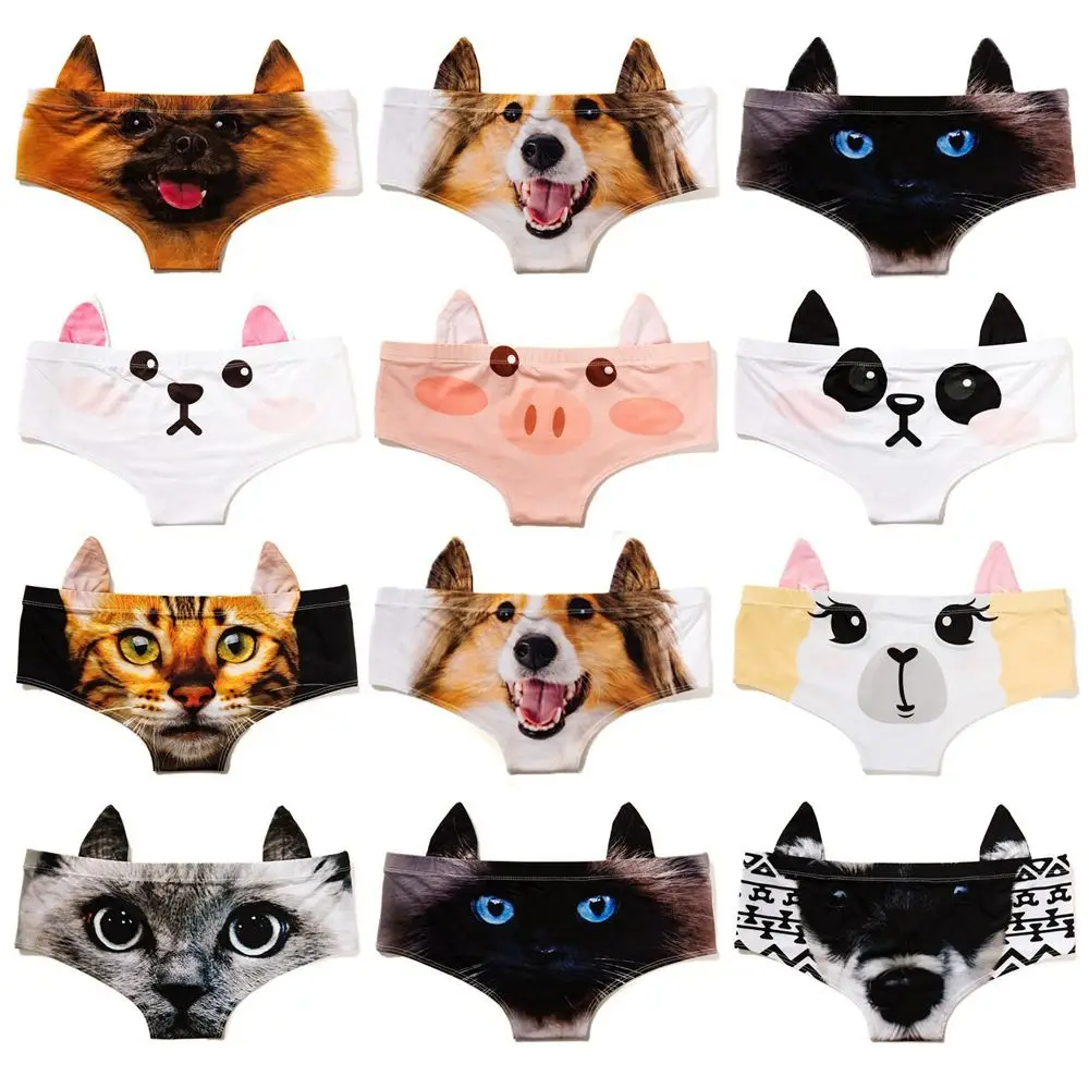 

Cartoon 3D Ear Women's Underpants Animal Printed Breathable Lady Briefs Sexy Wrap Buttocks Milk Silk Knickers