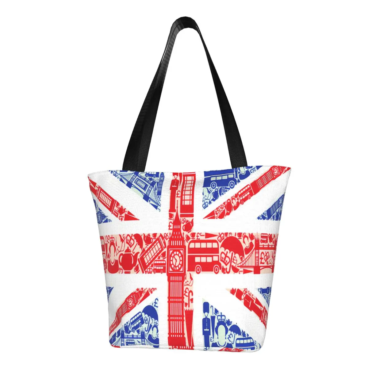 Custom British Union Flag Shopping Bag Women Shoulder Canvas Reusable Tote Bag Portable The Union Jack Groceries Shopper Bags